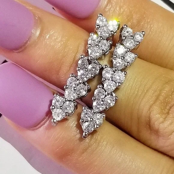 NEW STERLING SILVER DIAMOND LONG EARRINGS - Picture 3 of 4